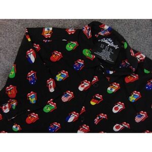 The Rolling Stones Shirt Mens Med Black World Flags Tongue Short Sleeve Party
